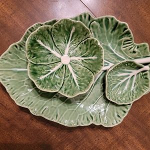Vintage Bordallo Pinheiro Cabbageware Chip/Dip bowl with small bowl.